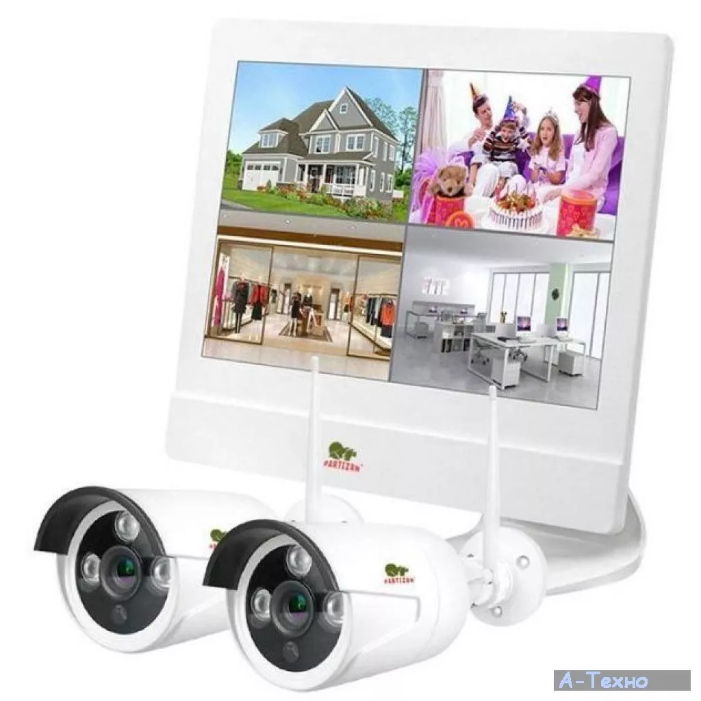 Комплект видеонаблюдения Partizan Outdoor Wireless Kit LCD 2MP 2xIP (81440) - Фото 1