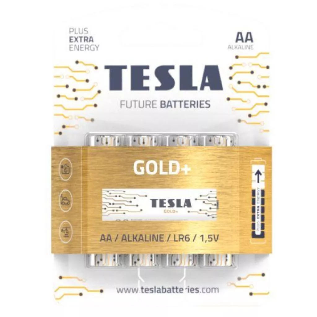 Батарейка Tesla AA Gold+ LR6 ALKALINE 1.5V * 4 (8594183392257) - Фото 1