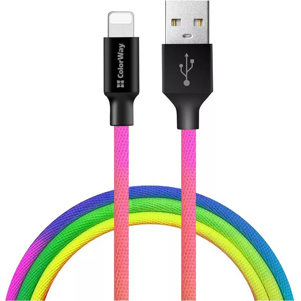 Дата кабель USB 2.0 AM to Lightning 1.0m multicolor ColorWay (CW-CBUL016-MC) - Фото 1