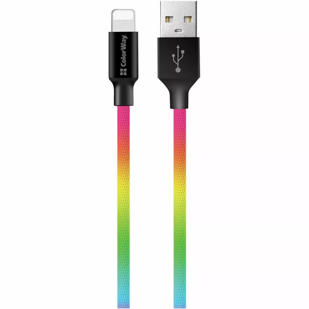 Дата кабель USB 2.0 AM to Lightning 1.0m multicolor ColorWay (CW-CBUL016-MC) - Фото 3