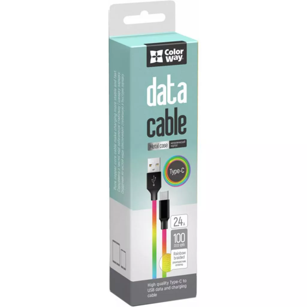 Дата кабель USB 2.0 AM to Type-C 1.0m multicolor ColorWay (CW-CBUC018-MC) - Фото 2