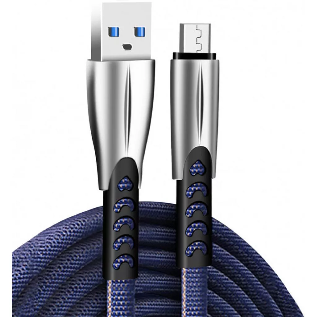 Дата кабель USB 2.0 AM to Micro 5P 1.0m zinc alloy blue ColorWay (CW-CBUM011-BL) - Фото 1