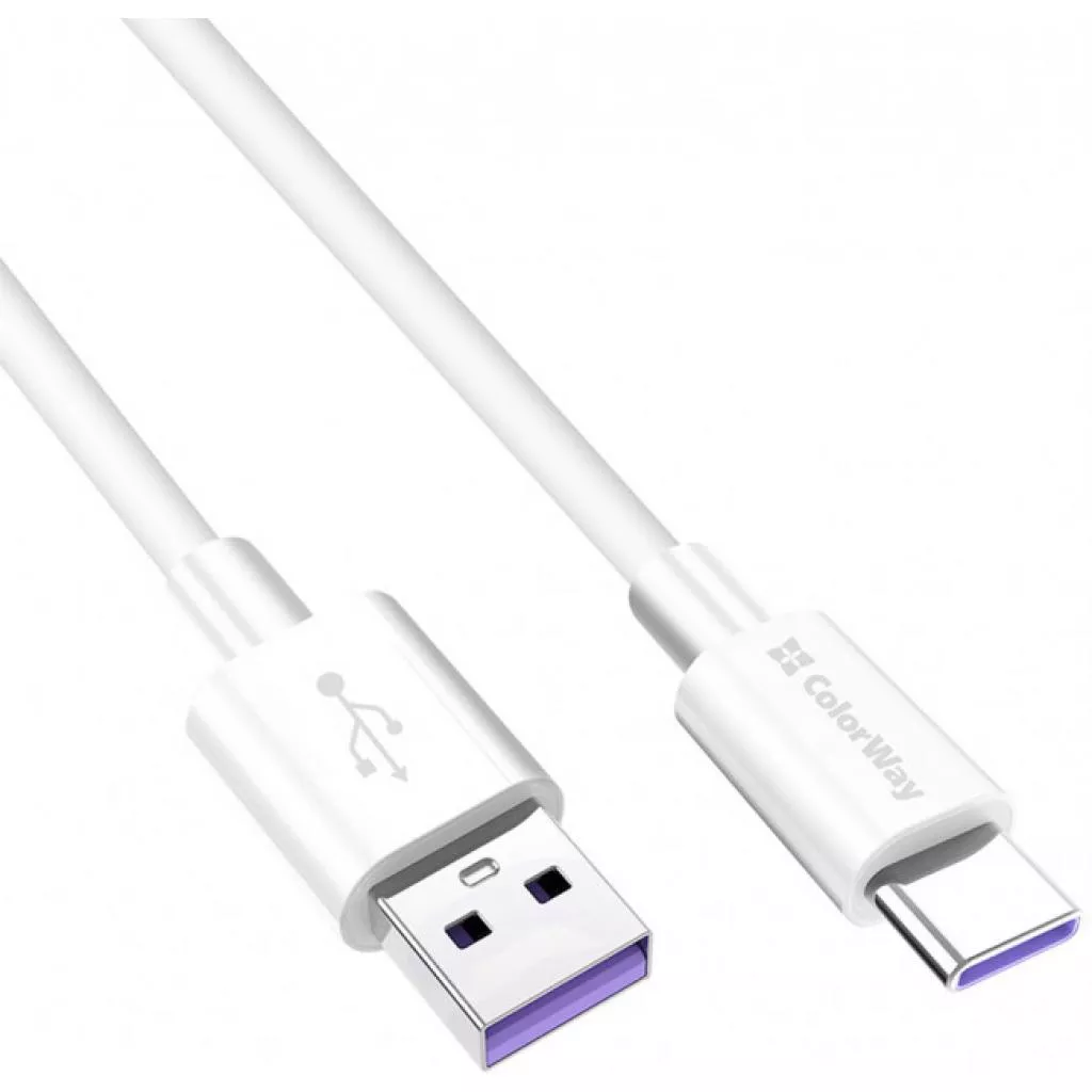 Дата кабель USB 2.0 AM to Type-C 1.0m 5A white ColorWay (CW-CBUC019-WH) - Фото 1
