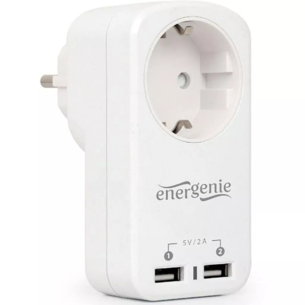 Зарядное устройство EnerGenie 2 USB по 2.1A со сквозной розеткой (EG-ACU2-01-W) - Фото 6