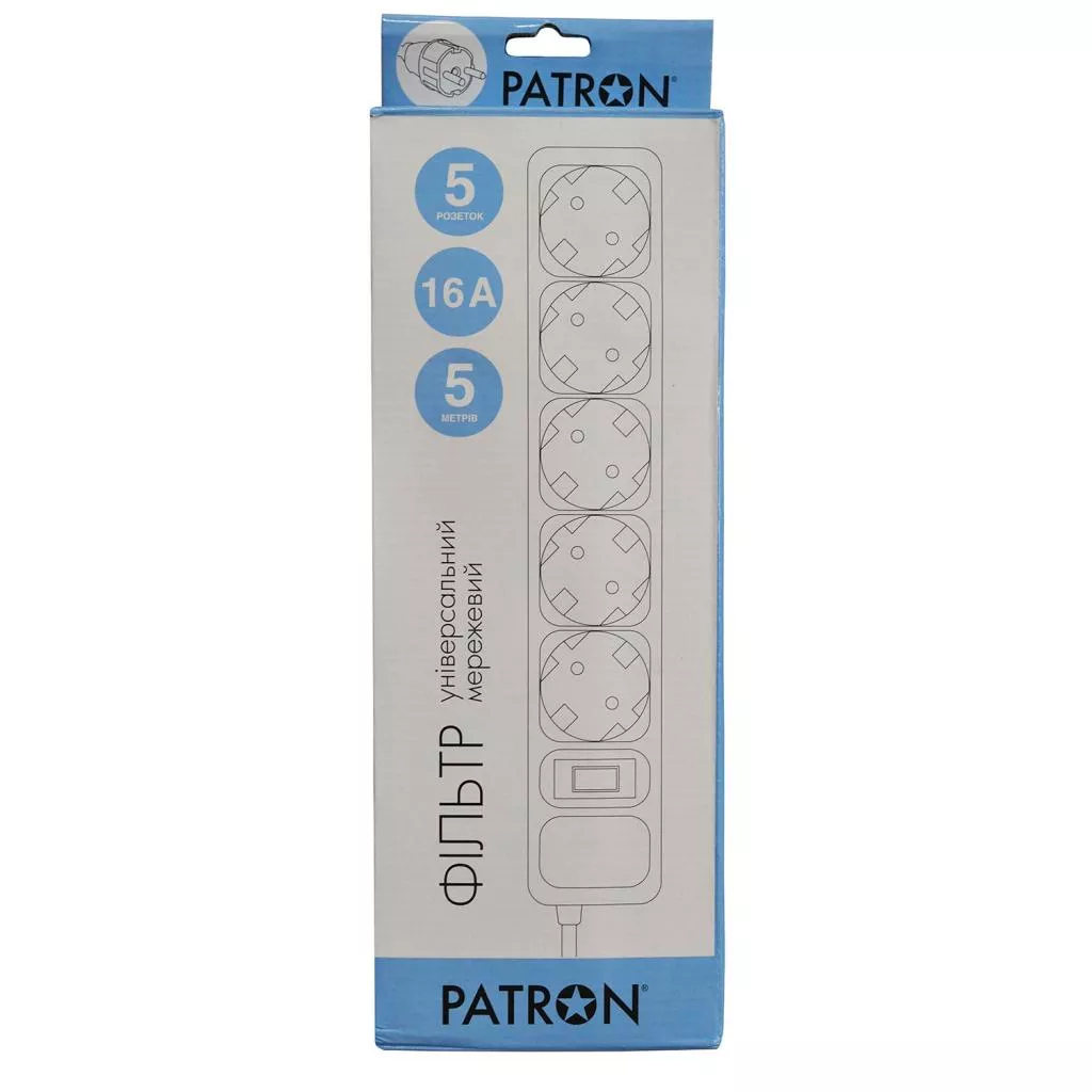 Сетевой фильтр питания PATRON 5.0 m, 3*1.5mm2 (SP-1655) 5 розеток BLACK (EXT-PN-SP-1655) - Фото 3