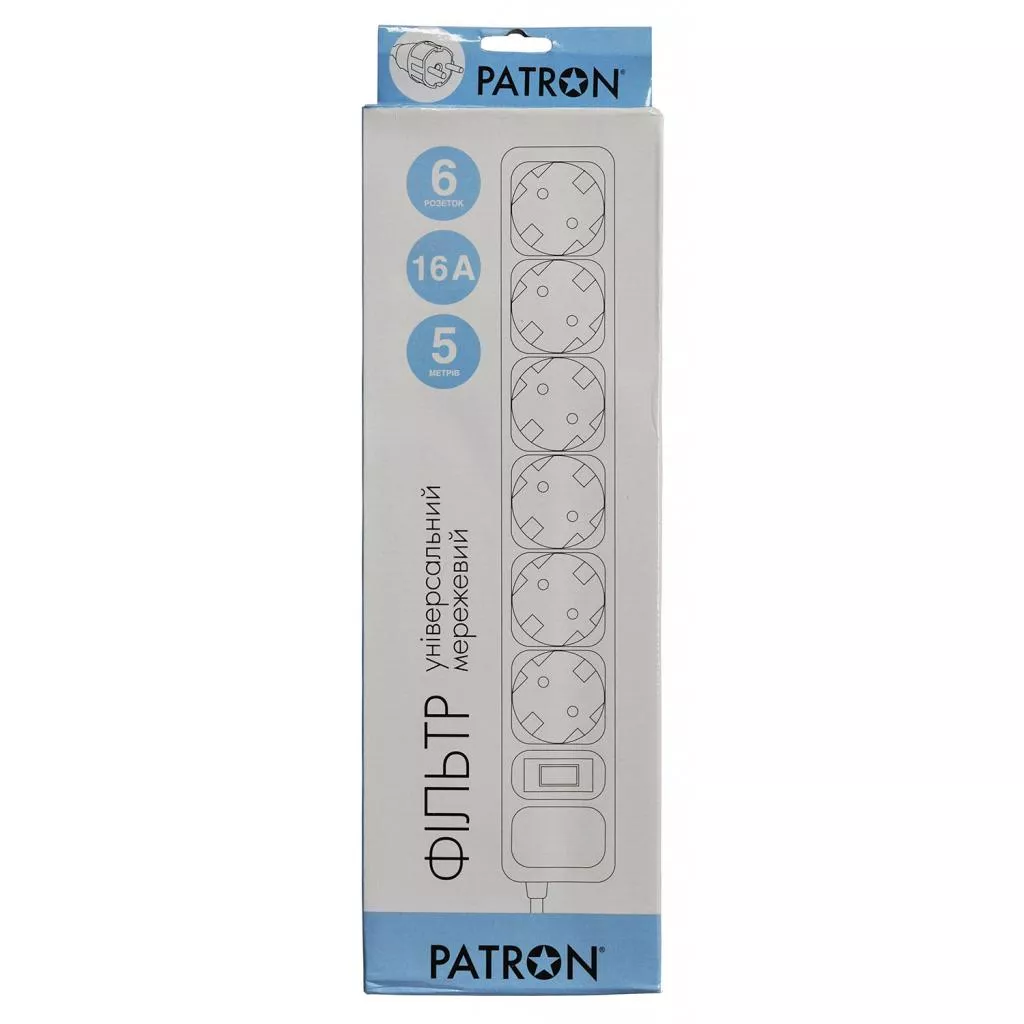 Сетевой фильтр питания PATRON 5.0 m, 3*1.5mm2 (SP-1665) 6 розеток BLACK (EXT-PN-SP-1665) - Фото 2