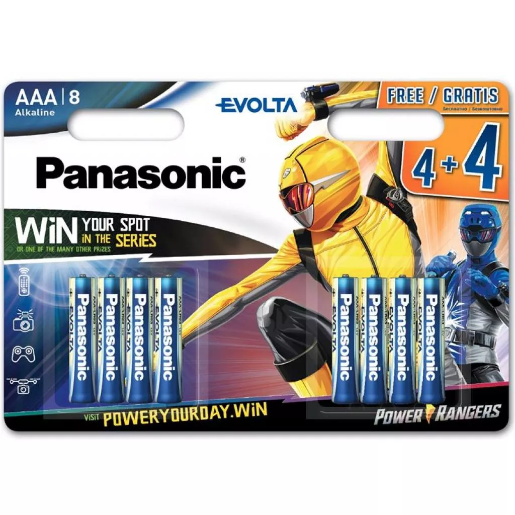 Батарейка PANASONIC AAA LR03 Evolta * 8 Power Rangers (LR03EGE/8B4FPR) - Фото 1