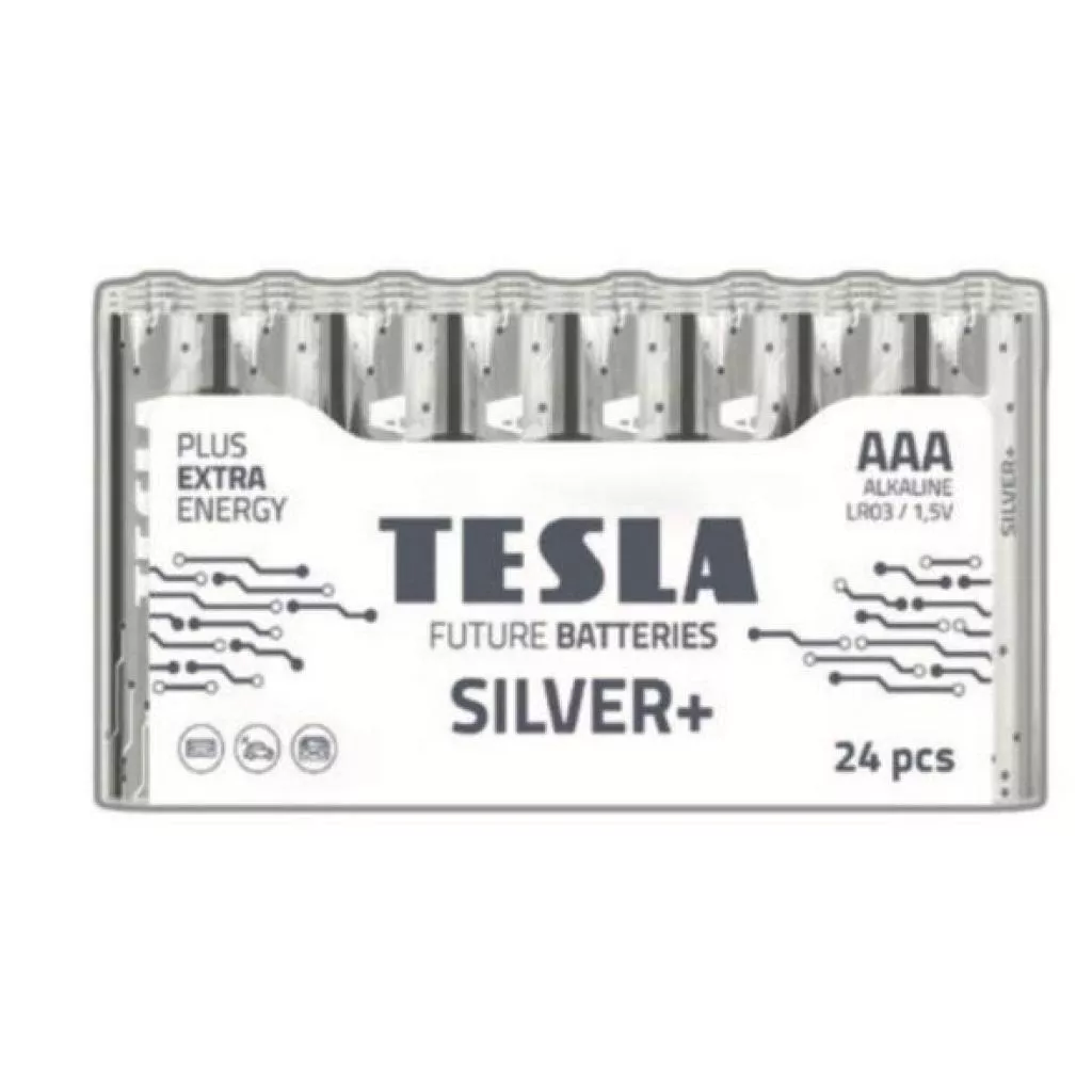 Батарейка Tesla AAA Silver+ LR03 ALKALINE 1.5V * 24 (8594183392356) - Фото 1