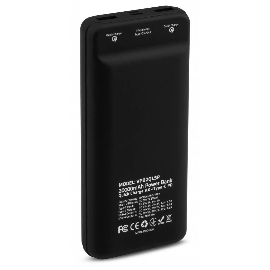 Батарея универсальная Vinga 20000 mAh QC3.0 Display soft touch black (VPB2QLSBK) - Фото 8